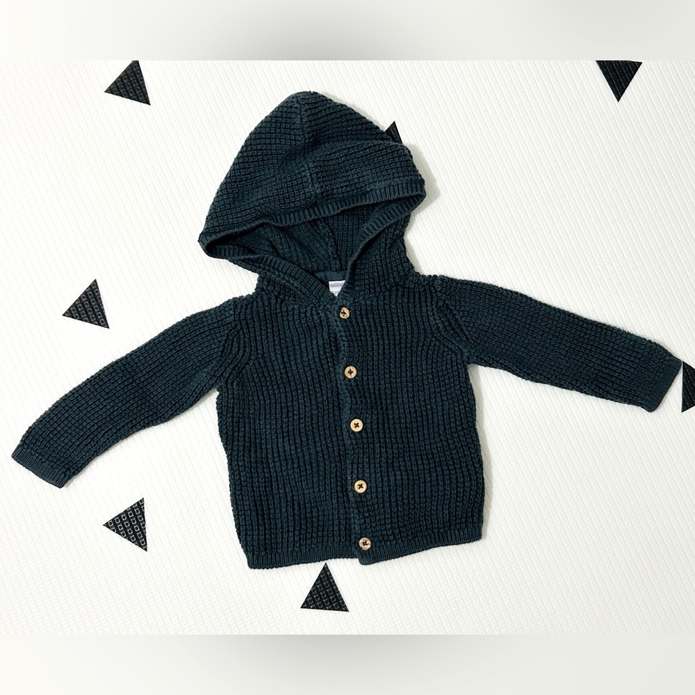 Cozy Knit Hooded Cardigan for Kids - Dark Green